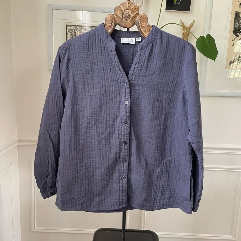 QVC Joan Rivers Button Shirt Shacket Cotton Grey M